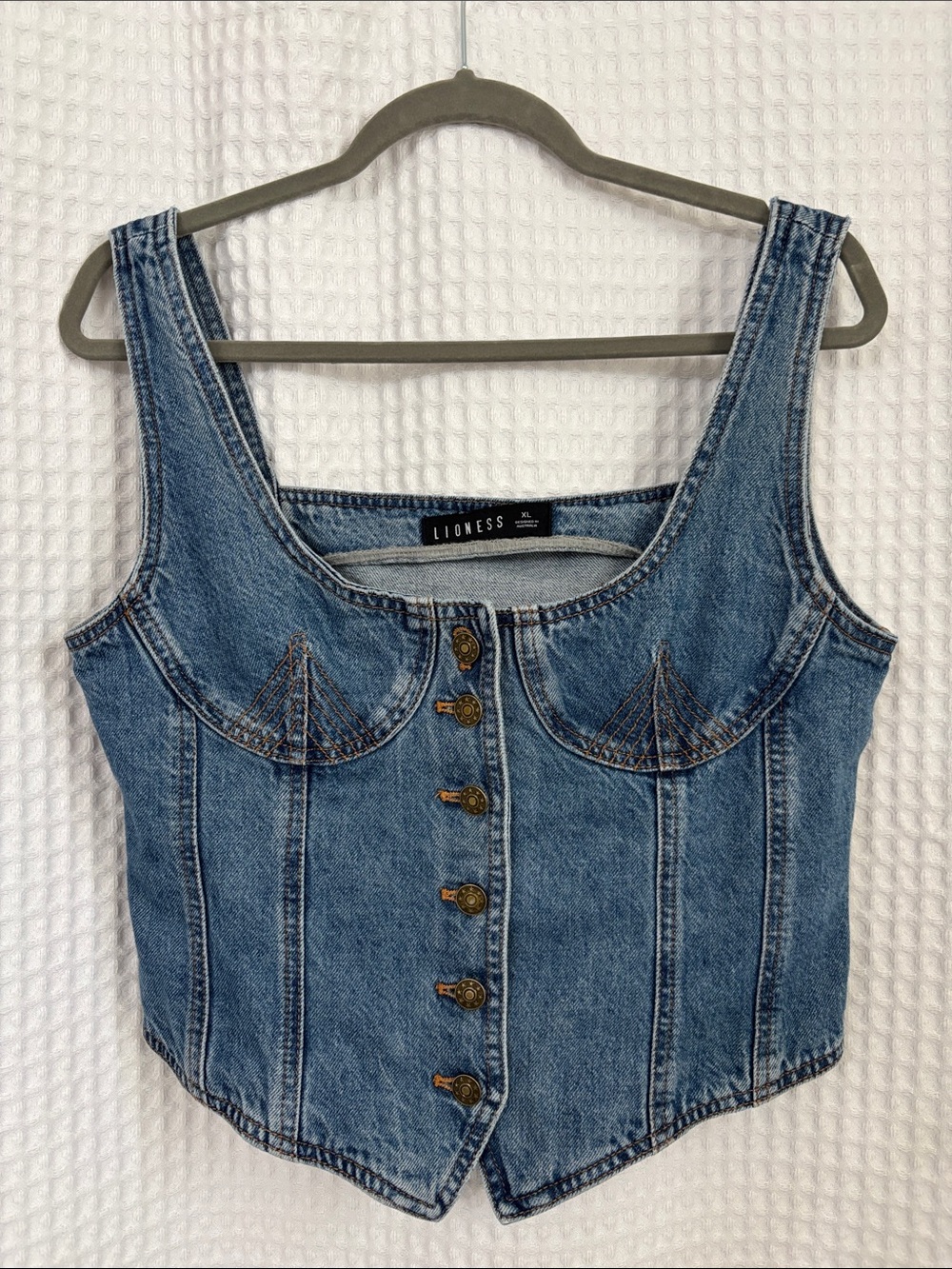 Lioness Denim Button-Front Tank Top in Blue